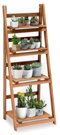 Hoclauho Pflanzenständer mit 4 Ablagen, Pflanzentreppe aus Holz, Blumentreppe für Wohnzimmer und Balkon, Blumenleiter, Blumenregal, Stabile Konstruktion (41 x 35 x 111,5 cm)