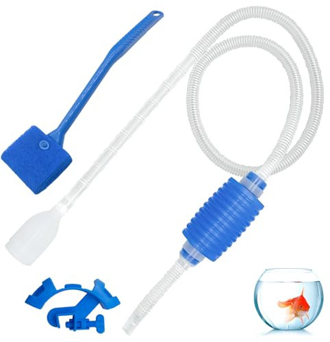 1.45m Aquarium Siphon Cleaner Set, Hand Syphon Pump for Fish Tank, Aquarium Gravel Cleaner Kit, Tank Water Changer Kit with Brush Hose Clamp, Aquarium Cleaning Kit for Glass Tank Cleaning Water Changi