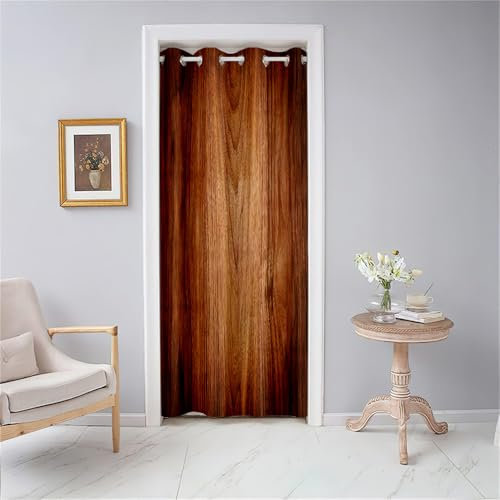 Odot Door Curtain with Eyelet Blackout Thermal Insulation Single Curtain Vintage Wood Panel Print Partition Curtain for Closet Window Bedroom Home Decorative, 1 PANEL (66x90,Brown)