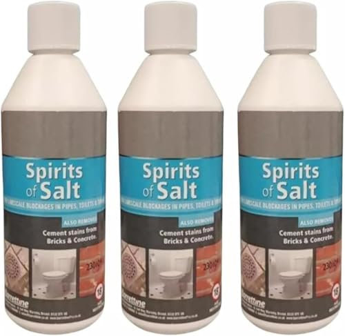 3X Spirits of Salt Drain & Toilet Cleaner - 500ml Limescale Remover, Fast-Acting Unblocker for Pipes, Toilets, & Drains - Multi-Purpose Formula for Stubborn Blockages & Hygiene Restoration