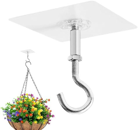 Ceiling Hooks Adhesive | Stick On Ceiling Hooks Heavy Duty | Strong Adhesive Hooks for Walls No Damage, Waterproof Removable Wall Hooks for Small Plant Towel Lights Coat