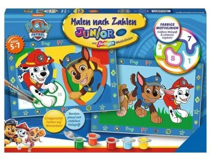 cavernedesjouets Numero d'art junior 2 tableaux 32x22cm pour pat patrouille heros - art, peinture par numeros enfant - set creatif 5-7 ans avec carte