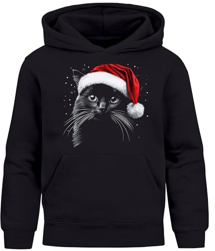 MoonWorks® Kinder Hoodie Jungen Weihnnachten Santa Katze Xmas Outfit Lustig Aufdruclk Tiermotiv