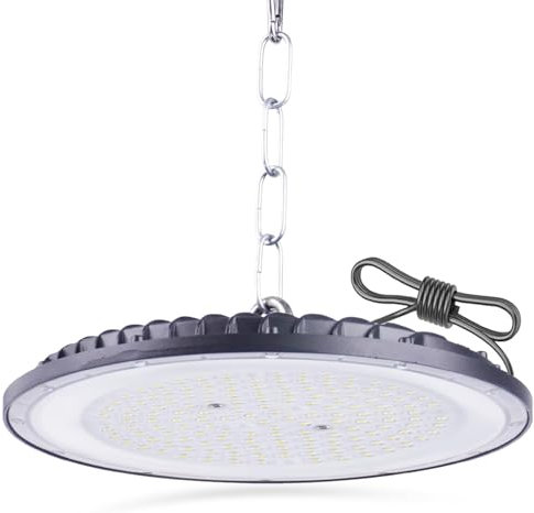 JBdusn LED UFO Hallenbeleuchtung 100W, Hallenstrahler High Bay Light 6500K Kaltweiß mit Kette, LED UFO Industrielampe Strahler Werkstattbeleuchtung für Werkstätten und Fabrikhallen