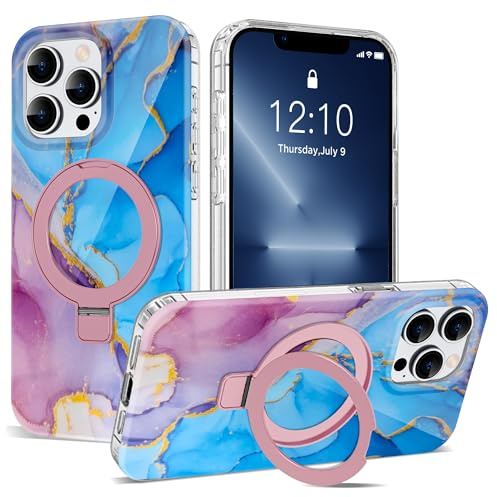 ETPESOK Compatible with iPhone 13 Pro Case Marble Pattern with Magnetic Ring Stand [Compatible with Mag-Safe] TPU Protective Phone Case for iPhone 13 Pro 6.1 for Women Men, Marble Purple Blue