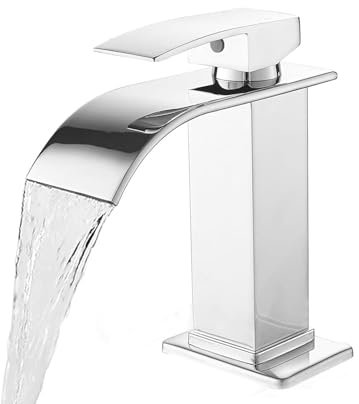 Sumeber Rubinetto per bagno, a cascata, in acciaio inox, con beccuccio, altezza 110 mm, miscelatore monocomando per lavabo, acqua calda e fredda (cromato)
