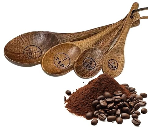 Wooden measuring cups and spoons set contains 4 measuring cups, 4 measuring spoons with tablespoon and teaspoon for dry in the kitchen, measuring a cup for coci