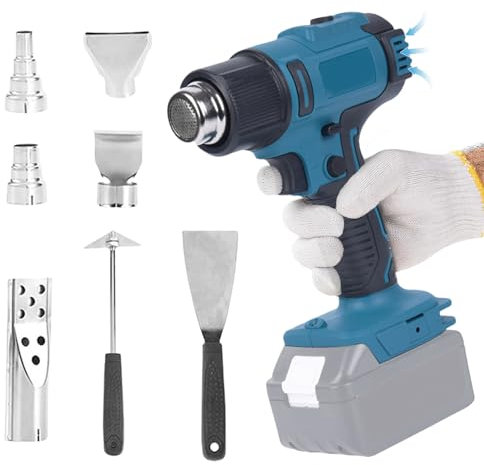 Pistola termica a batteria compatibile con batteria Makita da 18 V, con regolazione del volume d'aria a 2 livelli, temperatura fino a 550 °C e 7 ugelli per saldatura, piegatura di tubi (senza batterie