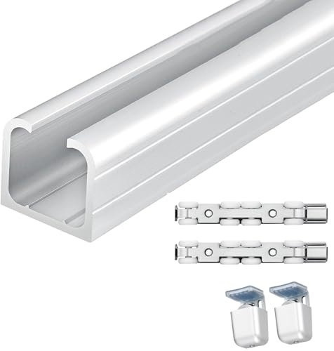 Invisible Sliding Door Kit - Adjustable Track Rail Hardware for Shower & Closet Doors with Wheels Ceiling & Wall Mount White 205cm (6.7ft) - Perfect for Space-Saving Solutions