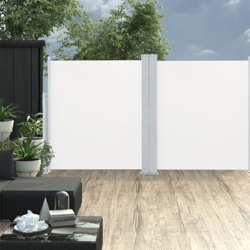 KATERYY Ausziehbare Seitenmarkise Doppelt 170 x 600 cm Creme Garten Balkon