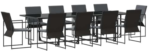 vidaXL Garden Dining Set 11 pcs Black Steel, Alfresco Dining Space, Durable Garden Furniture Set, Outdoor Arrangement, Patio Collection, Backyard Suite