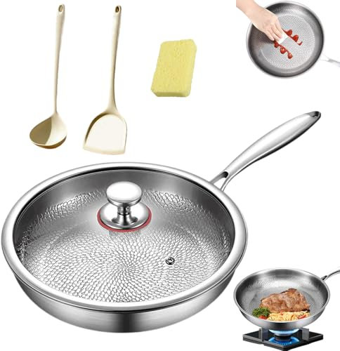 HItianya Kovali Titan Bratpfanne, Kovali Titans-Premium-Pfanne, Titan Pfanne Unbeschichtet, Titanium Hammered Pan Pro with Lid, Scratch-Resistant, für Alle Herdplatten (26 cm, mit Deckel)