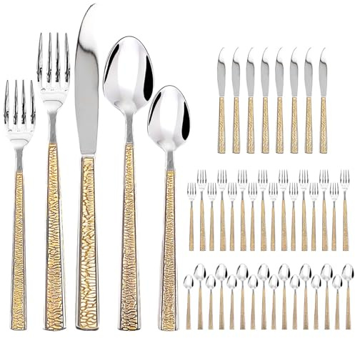 SNAIL GARDEN 40-Piece Stainless Steel Cutlery Set for 8 People, Gold-Trimmed Silverware Flatware Set with Knives, Forks & Spoons, Dishwasher Safe for Wedding & Housewarming