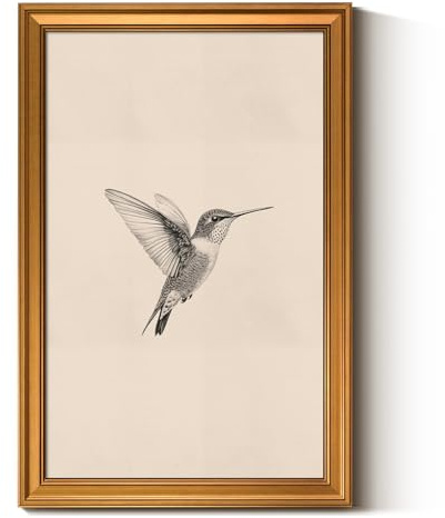 ARPEOTCY Vintage Goldener Rahmen Wandbilder Wohnzimmer, Wanddeko mit Tiermotiven, Leinwand Bilder Wandbilder für Wohnzimmer & Schlafzimmer, Kolibri 61L x 91.5W