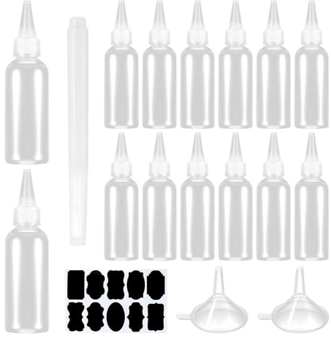 Gaomoeny 14 Pcs Small Squeeze Bottle(14 Pcs 100ml), Plastic Squeeze Condiment Bottles, Squeeze Liquid Dropper Dispensing Bottles Containers for Sauce Lotion, with Funnels, Labels, Pen