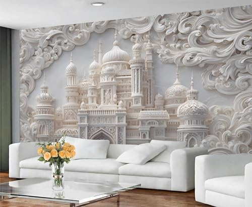 3D-Wandbild einer weißen islamischen Burg, kunstvolle Architekturdarstellung, luxuriöse Wohndekoration für Wohnzimmer und Schlafzimmer 200x140cm (Nicht selbstklebend)