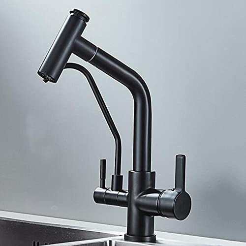 XCHSXYL 3 in 1 Kitchen Faucet with Pull Down Sprayer Brass Water Purifier Rotatable Hot & Cold Sink Faucet Chrome Finish Modern Design for Easy Drinking Water Access