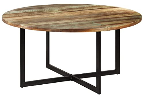 YuuSsea Charakterz Esstisch 150x75 cm, Altholz Massivholz, recyceltes Teakholz, Mangoholz, Kiefer, poliert, lackiert, runde Form, stabile pulverbeschichtete Eisenbeine, für Küche Esszimmer