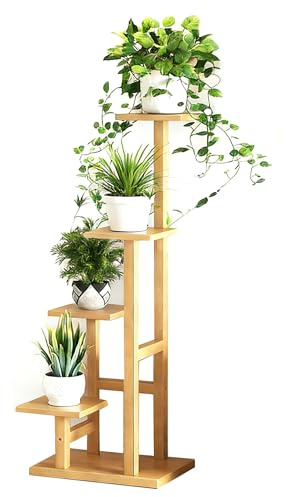 CZDANG Bambus-Präsentationsregal for den Innenbereich, 4-stufiges Eck-Blumenregal, hoher Pflanzen-Präsentationshalter for den Außenbereich, Garten, Terrasse, Büro, Balkon(Natürlich)