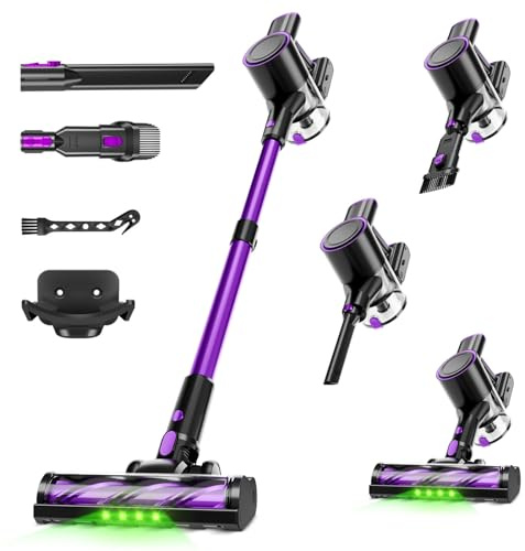 Honki Cordless Vacuum Cleaner, 500W/40Kpa Vacuum Cleaners for Home, Stick Vacuum Cordless with LED Display, Anti-Tangle & Wall Mount, 8 in 1 Lightweight Vacuum for Hard Floors Pet Hair(Purple)
