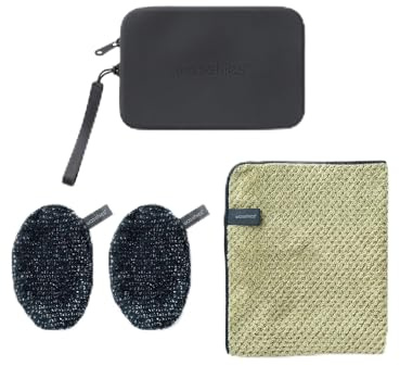 Waschies „All Black“ Herrenpflegeset – Gesichtsreinigungspads x2, Gesichtshandtuch x1 & Kosmetiktasche x1 – sanfte Reinigung - waschbar, wiederverwendbar & nachhaltig - Alle Hauttypen