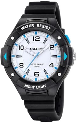 Calypso Herrenuhr Analog aus Kautschuk Schwarz | Quarzuhr, Widerstandsfähiges Glas, Wasserdicht 10 ATM, K5883/1, Street Style
