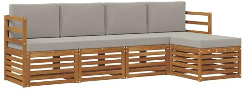 vidaXL Sofagarnituren 5 pcs Natürlich und Hellgrau Massivholz Akazie, Garten, modernes Outdoor-Sofa-Set, modulare Terrassenmöbel, robuste Akazie, minimalistische Lounge, ideal für Pool