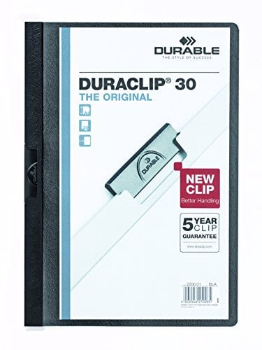 DURABLE 220001 Hunke & Jochheim Klemm-Mappe DURACLIP Original30,Hartfolie,bis30Blatt,transparent/schwarz, 1 Stück