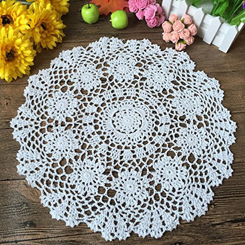 laivigo New Handmade Crochet Spitze rund Tischdecke Deckchen Spitzendeckchen, 40,6–50,8 cm, baumwolle, weiß, 40,6 cm