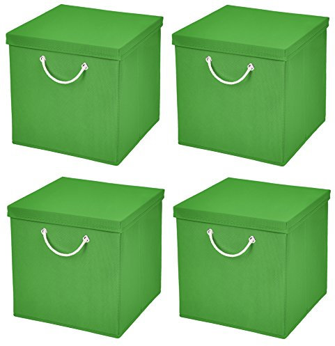Stick&Shine Faltbare bunte Aufbewahrungsbox mit passendem Deckel - 30 x 30 x 30 cm - grün