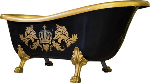 Casa Padrino Pompöös by Luxus Badewanne Deluxe freistehend von Harald Glööckler Schwarz/Gold/Schwarz 1470mm mit goldfarbenen Löwenfüssen