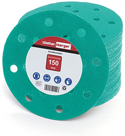 Woltersberger® 50 Stück Exzenter Schleifscheiben Ø 150mm | Körnung P80 | 15 Loch in grün | Schleifpapier für optimales schleifen, vielseitig einsetzbar