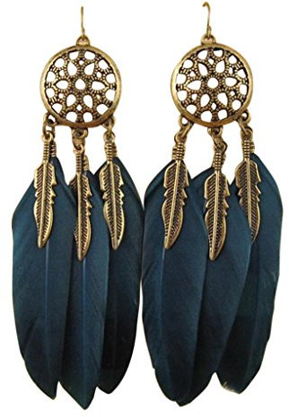 Walaka Femme Boucles d'oreilles Plume Longues Pendentif Attrapeur De RêVes Boucles D Oreilles Bijoux (Vert)