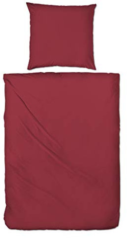 Hahn Haustextilien Uni Renforce Bettwäsche 100% Baumwolle Rot 155x220 + 80x80 cm