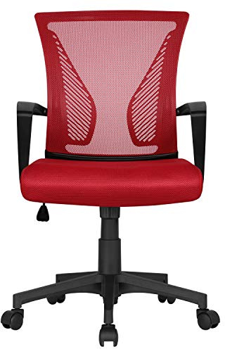 Yaheetech Bürostuhl Schreibtischstuhl Ergonomischer Drehstuhl Chefsessel mit Netzbezug Office Stuhl höhenverstellbar Wippfunktion Rot