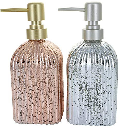 G Decor Designer 2-Piece Silver and Rose Gold Mercury Glass Bathroom Accessory Set, Includes Liquid Soap and Lotion Dispenser