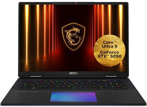 MSI Titan 18 HX AI Gaming-Laptop, 18 UHD+ Mini-LED Display, Intel Core Ultra 9 285HX, NVIDIA GeForce RTX 5090, 64 GB DDR5 RAM, 6 TB SSD RAID 5, Windows 11 Home, QWERTZ Tastatur, Schwarz, A2XWJG-656
