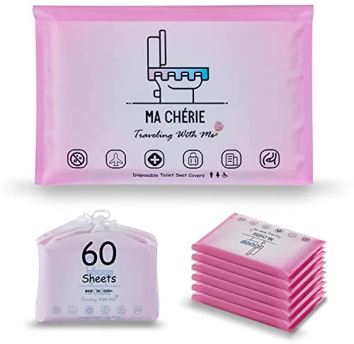 Ma Chérie Einweg-Toilettensitzbezug 60 Stück, Extra Groß, Wasserdicht, Reise- und Taschenformat