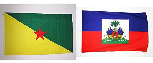 AZ FLAG Drapeau Guyane 90x60cm - Drapeau guyanais - France 60 x 90 cm - Drapeaux & Drapeau Haïti 90x60cm - Drapeau haïtien 60 x 90 cm - Drapeaux