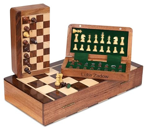 Personalized Magnetic Wooden Chess Set 7 to 18'', Folding Travel Chess Board with Storage, Handcrafted Wood Chess Game for Adults, Portable Luxury Chess Set