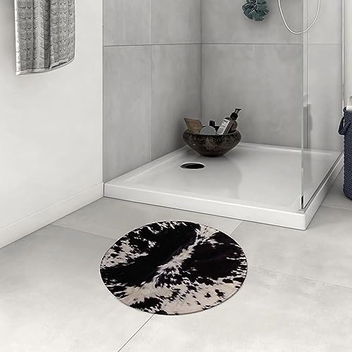 DHAEY Badezimmerteppich rutschfest Rindsleder Schwarz-Weiß-Kuhflecken Waschbar Teppich rund Weich Flauschig Badteppich Weich Kurzflor Mikrofaser Badvorleger 60 cm