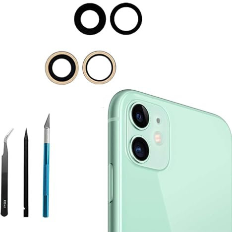 Anglepingping 11 Obiettivo di ricambio in vetro per fotocamera posteriore compatibile con iPhone 11 Obiettivo di ricambio per fotocamera posteriore con adesivo preinstallato + kit di strumenti di