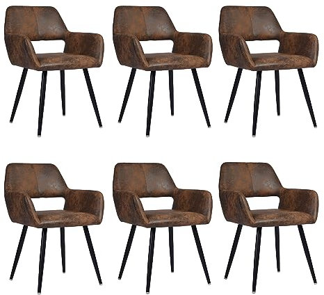 MEUBLE COSY Esszimmerstühle 6er Set Küchenstuhl Polsterstuhl mit Armlehne Sessel aus Vintage Künstlich Wildledersitz Wohnzimmerstuhl Metallbeine