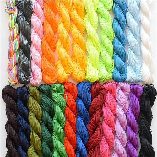 WWYSSZ 20 Stücke 1mm Seide Nylonschnur Geflochtene Chinesische Knotenschnur Nylonfaden Makramee Garn Armband Gewinde, für Halskette, Perlen, Handwerk DIY, 25M Jede Farbe