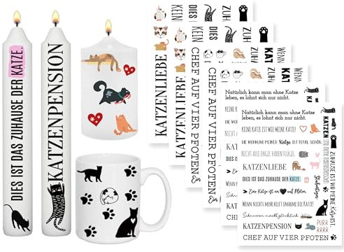 Sugeru 6 PCS Kerzentattoo (200+ Muster),Wassertransferdruck | wasserschiebefolie kerzen | Kerzenfolie | kerzenaufkleber sticker |Kerzen dekorieren | Lieblings Person,Valentinstag (Katze)