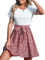 CUPSHE Damen Sommerkleid Rundhals Kurzarm Blumendruck T Shirt Kleid Taillenschnürung A Linie Freizeitkleider Tunika Mini Dress Rot/Blumenmuster XL