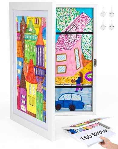 Joyshare Kinder Bilderrahmen, A4 Bilderrahmen Kinderzeichnungen holz, Bilderrahmen Wechseln Kinderzeichnungen 24x33x3 cm Weiss 1 Stück