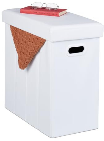 Relaxdays Sitzhocker mit Stauraum, Kunstleder, gepolstert, Faltbarer Hocker, Wohnzimmer, HxBxT: 49 x 48,5 x 27 cm, weiß