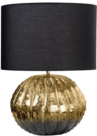 Riess Ambiente Design Tischlampe ABSTRACT 50cm gold schwarz Metall Stoffschirm handmade auch nutzbar als Schreibtischlampe Nachttischlampe oder Leselampe