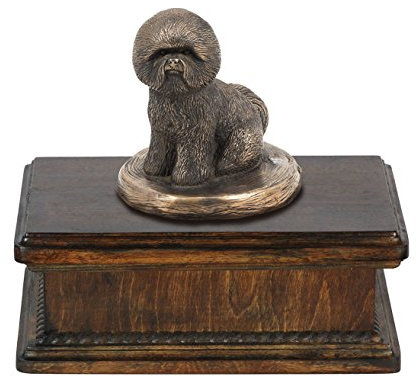 Art-Dog Custom Dog Mama Sitzende Statue Gedenkurne - Handgefertigte kaltgegossene Bronze auf Birkensockel - Urne für die Asche von Hunden - 24,5x29x21cm - 5l - Bichon